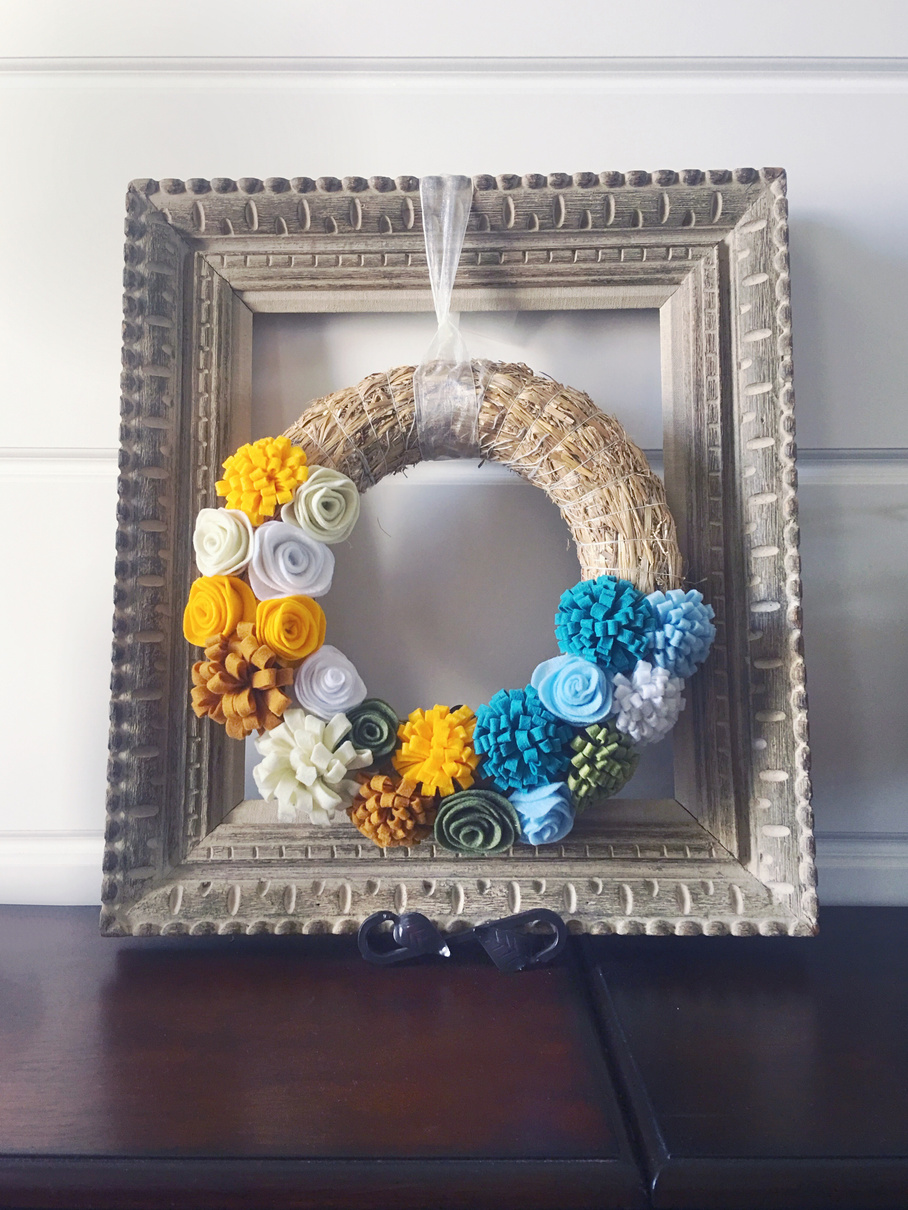 Handmade spring wreath with felt flowers